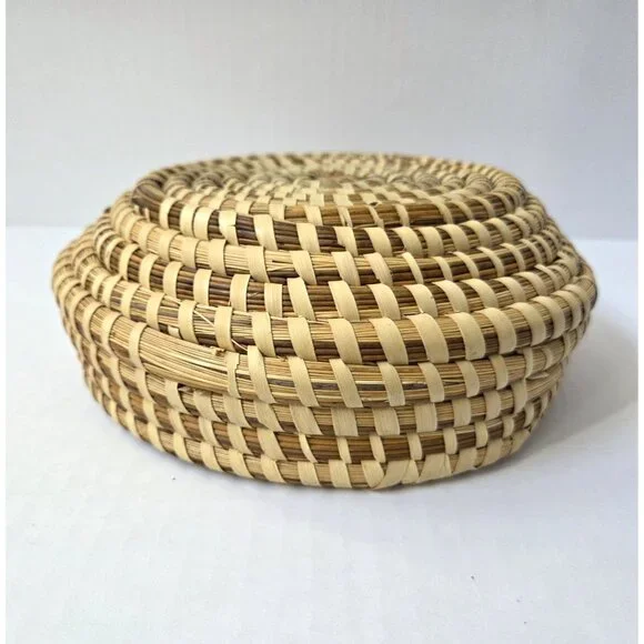 South Carolina Sweetgrass Gullah Basket 7" Round Catch All Handmade - Picture 6 of 14